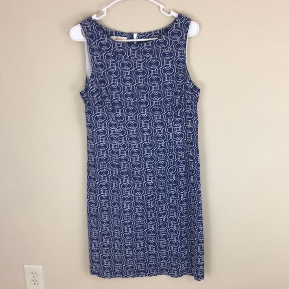 Talbots Blue Embroidered Chain 100% Cotton Sleeveless Dress Size 10